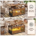 thumbnail image 4 of 40" Farmhouse Lift Top Coffee Table for Living Room, 4 in 1 Storage Coffee Table with Fabric Drawers, Display Cabinet & LED Strip, Small Wood Sofa Side Table, Rustic Brown, 4 of 9