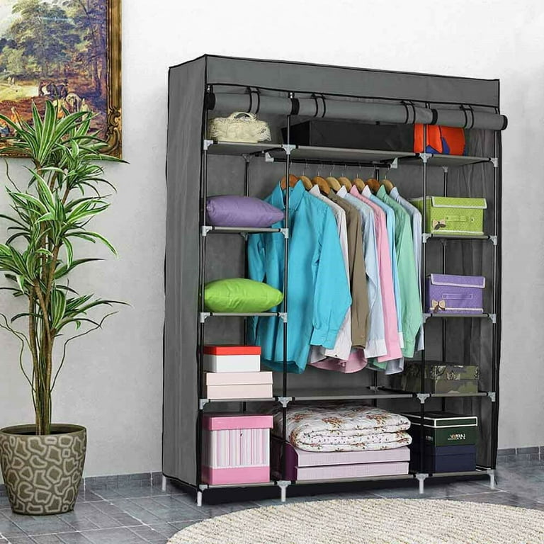 Portable Closet Storage Organizer Clothes Wardrobe Shoe Clothing Rack Shelf  Dustproof Non-woven Fabric,Quick and Easy to Assemble