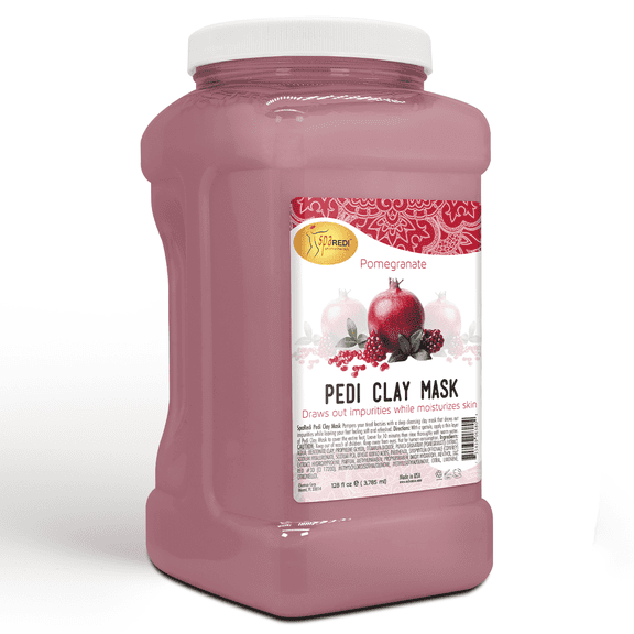 SPA REDI - Clay Mask, Pomegranate, 128 Oz - Pedicure and Body Deep Cleansing, Skin Pore Purifying, Detoxifying and Hydrating - Natural Bentonite Clay, Infused with