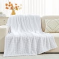 thumbnail image 4 of Super Soft Queen Blanket White Premium Silky Flannel Fleece 3D Waffle Checkered Lightweight Bed Blanket All Season Use (White, Queen(90"x90")), 4 of 6
