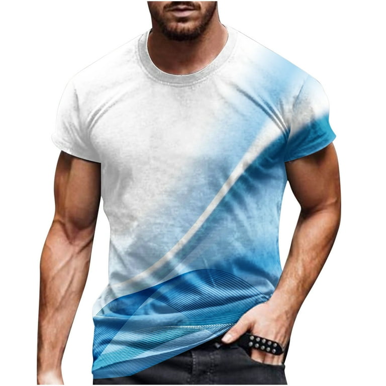 Zodggu Clearance T Shirts for Men Novelty Graphic Print Regular Gifts Fitness Sports Crew Neck Short Sleeve Blouse Dazzling Light Stripe Print Loose