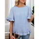 thumbnail image 4 of Camisa Informal Holgada A Rayas de Media con Cuello Redondo y Volantes para Mujer Rayas Azules M, 4 of 7