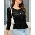 thumbnail image 5 of Yesfashion Women's Lightweight Crochet Cardigan 3/4 Sleeve Cropped V Neck Button Shrug Knit Sweater Tops, 5 of 6