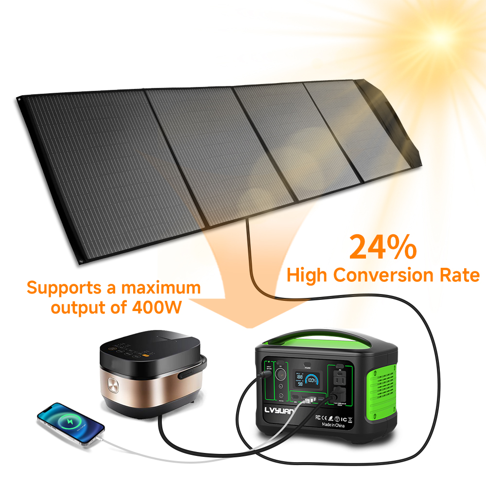 EFFORTWAY 400W Portable Solar Panel Foldable Solar Panel Charger with Adjustable Kickstands Waterproof IP67 for Camping, Home, RV, Boat, Outdoor, Power Station, off Grid System