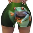 thumbnail image 2 of Daiia Red-Eyed Tree Frog Pattern Women's Workout Shorts Biker Shorts - High Waisted Workout Spandex Tummy Control Gym Running Yoga Shorts-Large, 2 of 8