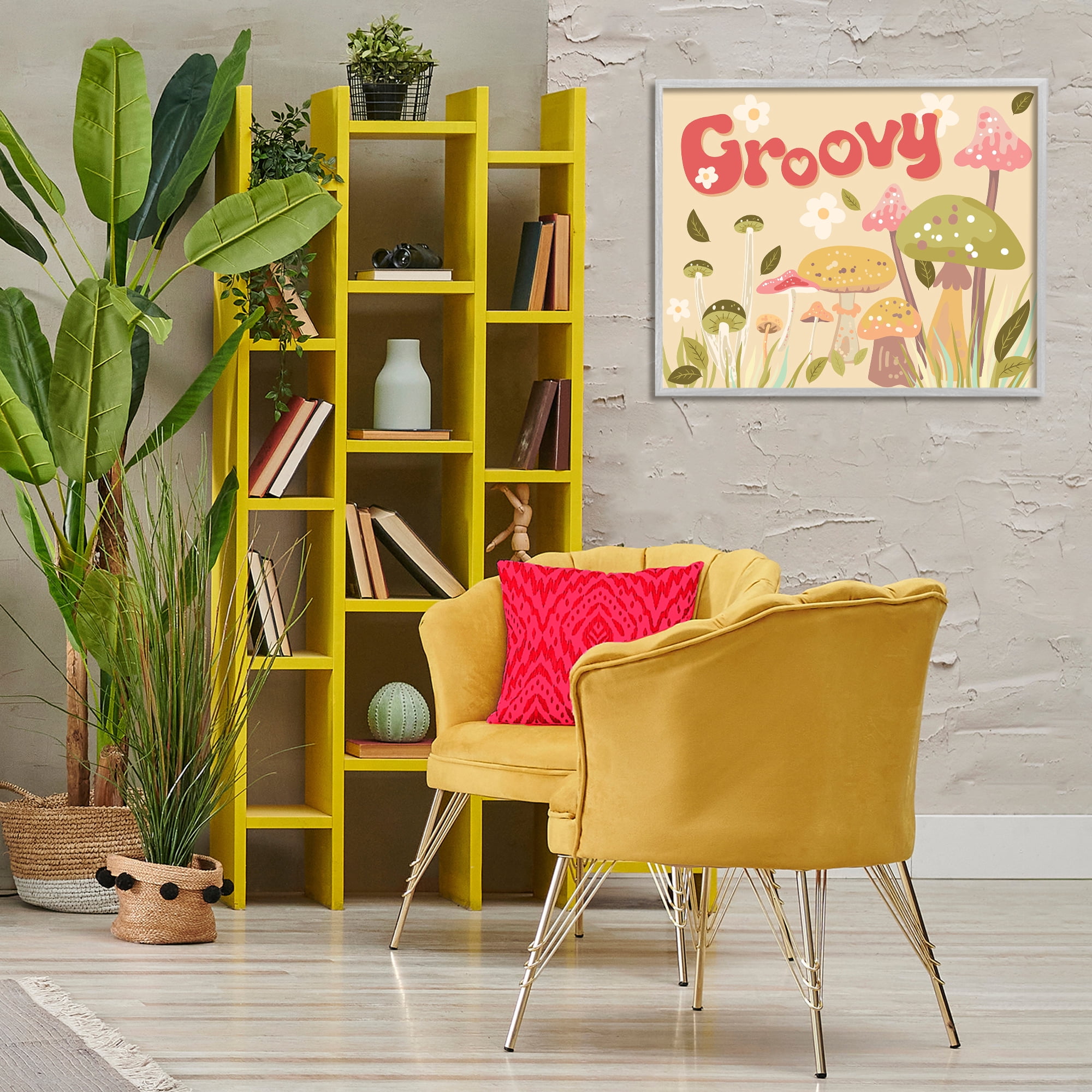 Stupell Industries Groovy Botanical Mushrooms Botanical & Floral Painting Gray Framed Art Print Wall Art, 30 x 24