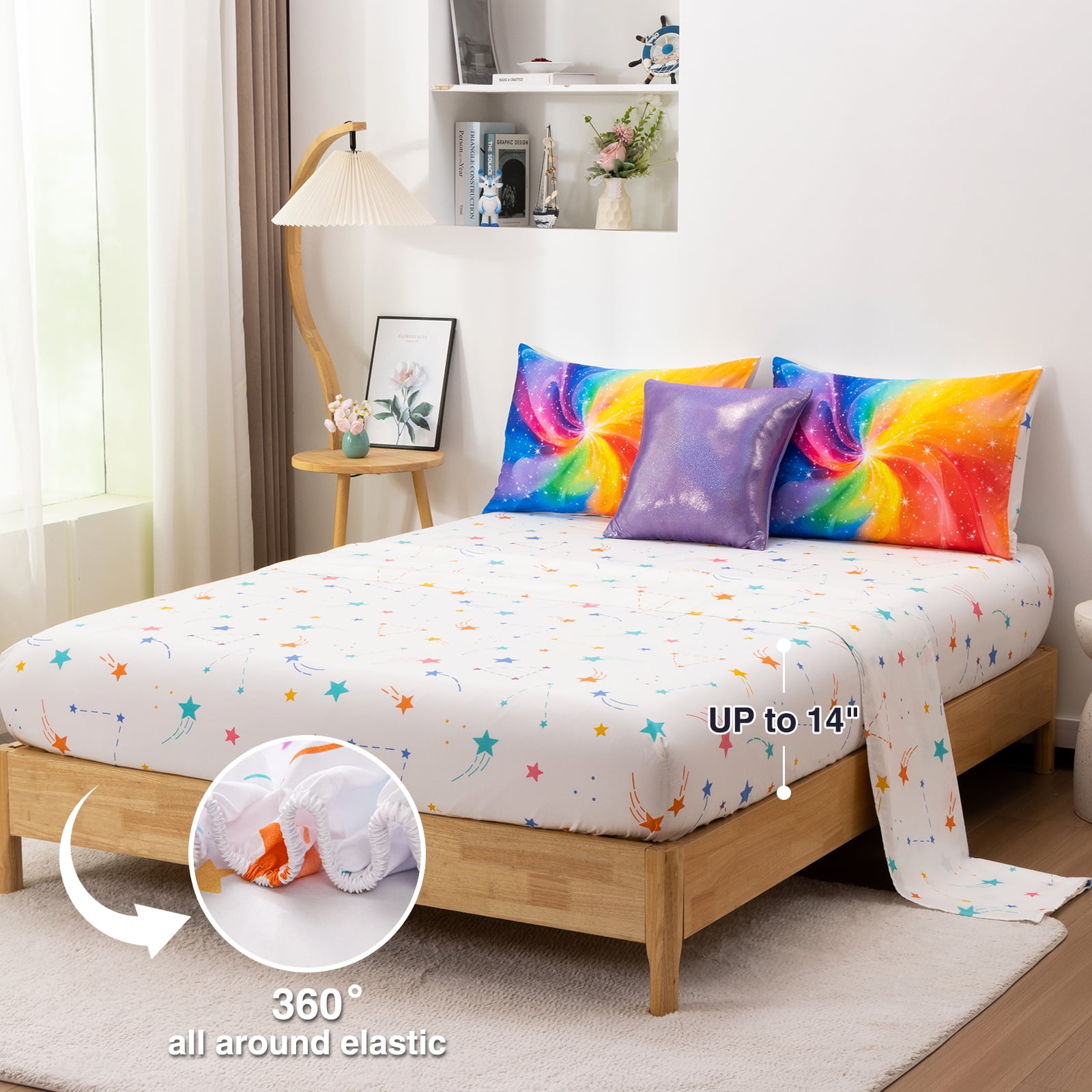 Btargot 6 Piece Galaxy Girl Comforter Set Twin Colorful Gradient Glitter Rainbow Bedding Set