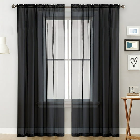 EGNMCR Home Decor, Room Decor, Fall Decor Black Sheer Curtains 78.7 Inches Long 2 Panel Sets Solid Color Lightweight Voile With Light Filter For Sliding Door Living Room Bedroom curtain curtain