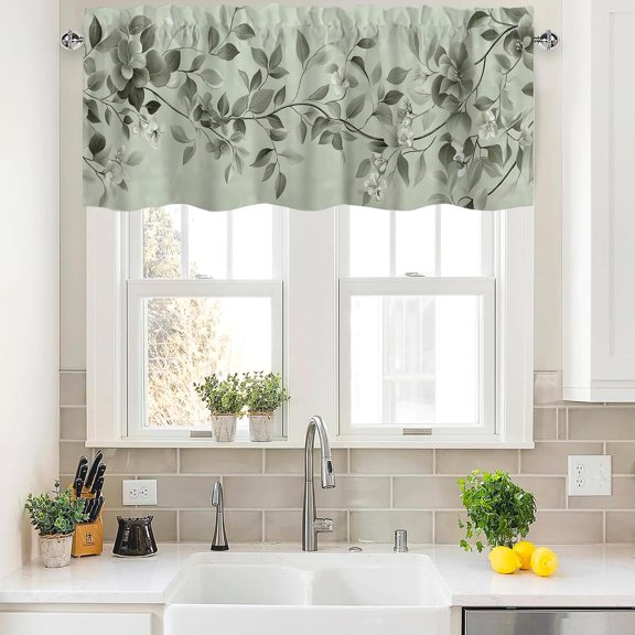 Sage Green Valances Valance Curtains,Rod Pocket Valances for Windows,Small Window Treatment Valances for Kitchen,Living Room,Bedroom,Bathroom,Home Decor,18x54 Inch,1 Panel