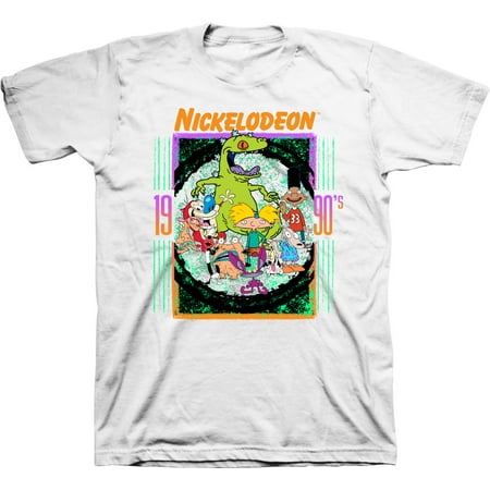 Mens Nickelodeon 90s Throwback Shirt - Retro Nick Group tee - Classic Nick Graphic T-Shirt (White, Medium)