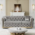 thumbnail image 6 of Wiilayok 84.6" Velvet Luxury Button Tufted Sofa, Mid-Century Classic Chesterfield Sofa Couch with Thick Backrest& armrest,Gold Steel Accents,3 Seat Sofa Couches for Living Room,Gray, 6 of 9