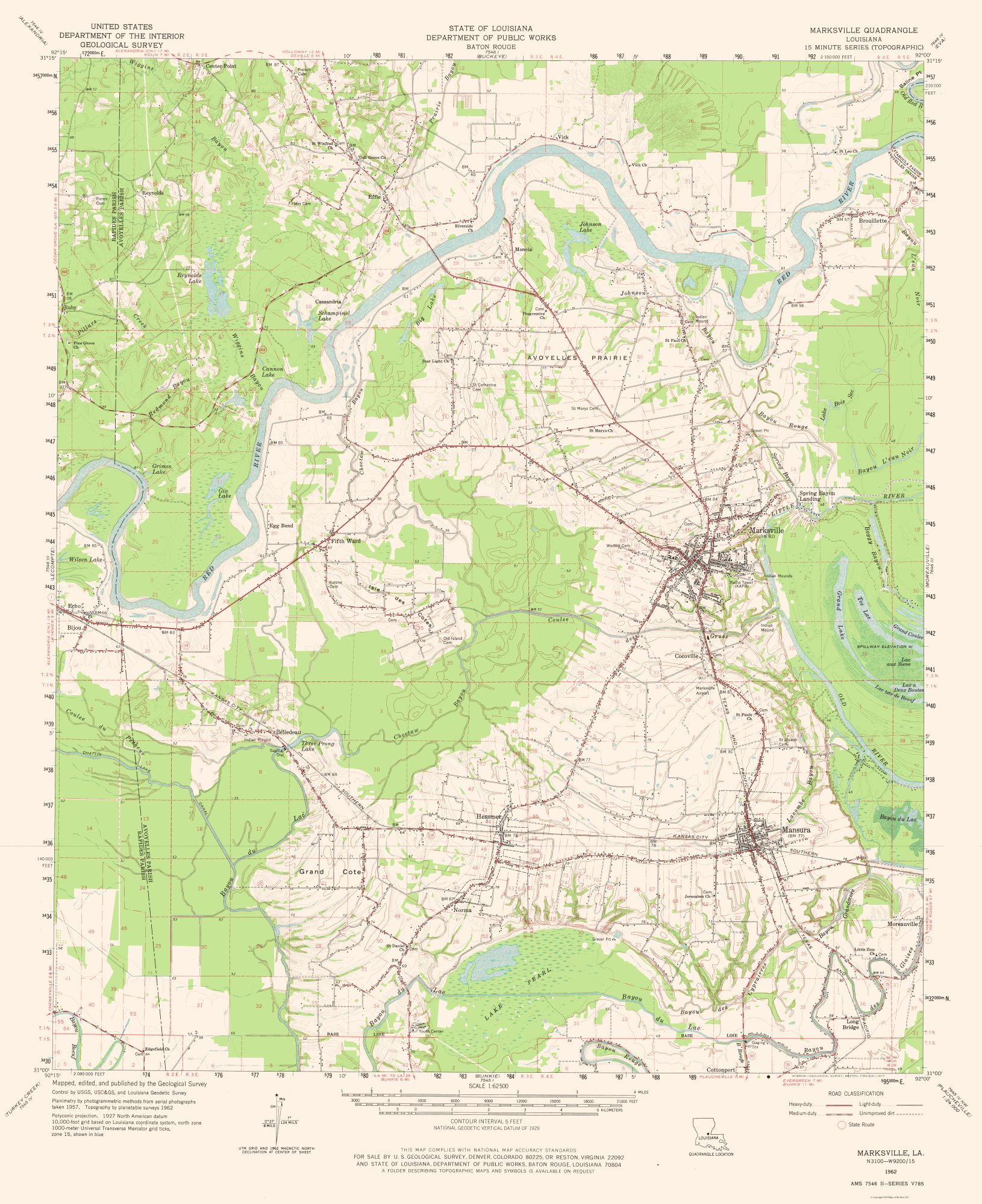 Marksville Louisiana Quad USGS 1962 23 x 28.22