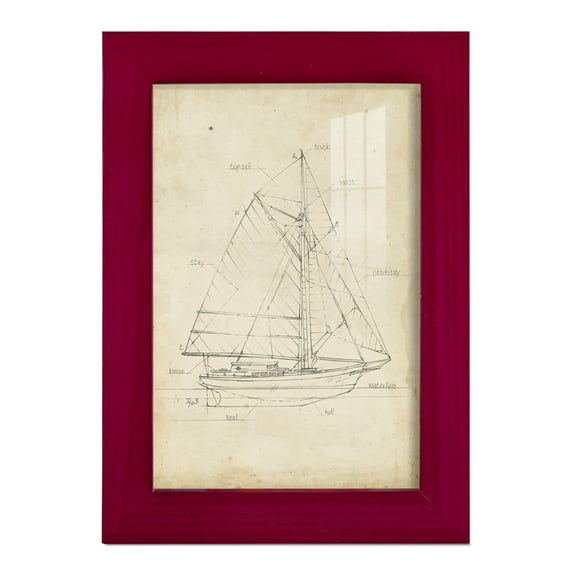 Sailboat Blueprint III -Framed Print w/glass-Cherry Red