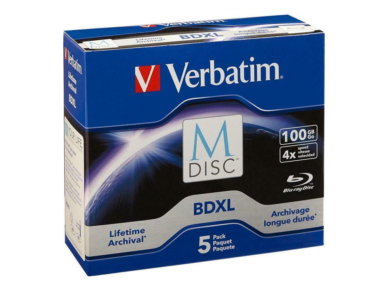 Verbatim M Disc BDXL 100GB 4X 5 Pack Jewel Case 98913