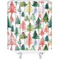thumbnail image 3 of Chistmas Tree Shower Curtain Red Green Pink Xmas Tree Forest Winter Holiday Cute Watercolor Extra Long Bathroom Home Curtain with Hooks,70x84 Inch, 3 of 6