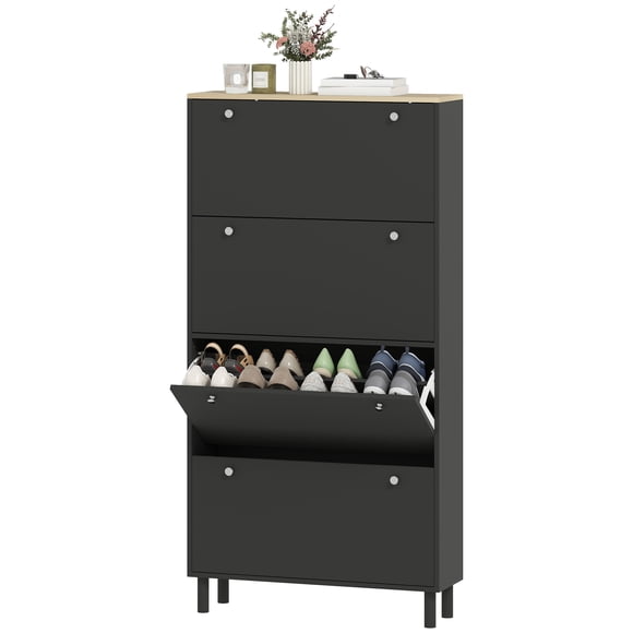 CoSoTower Armoire à Chaussures Étroite avec 4 Tiroirs Basculants, Armoire de Rangement pour Chaussures avec Étagères Ajustables, Tient 2432 Paires, Noir