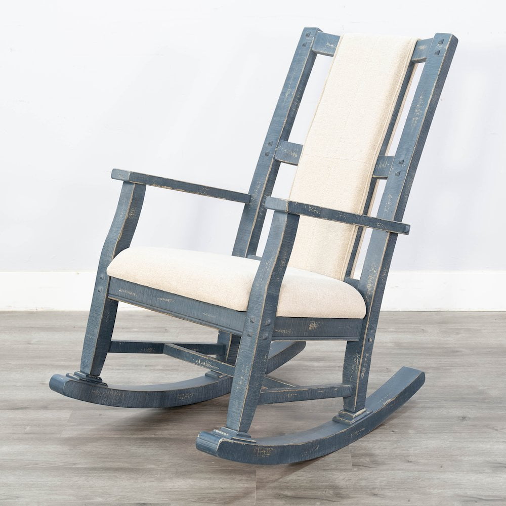 Sunny Designs Marina Mahogany Rocking Chair with Cushion Seat & Back in Blue