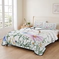 thumbnail image 2 of Full Quilt Set 78''x90'', Pink Blue Spring Floral Lightweight Bedspread Coverlet Set with 2 Pillow Shams, Watercolor Elegant Botanical Breathable All Season Quilt Bedding for Bedroom/Guest Room, 2 of 9