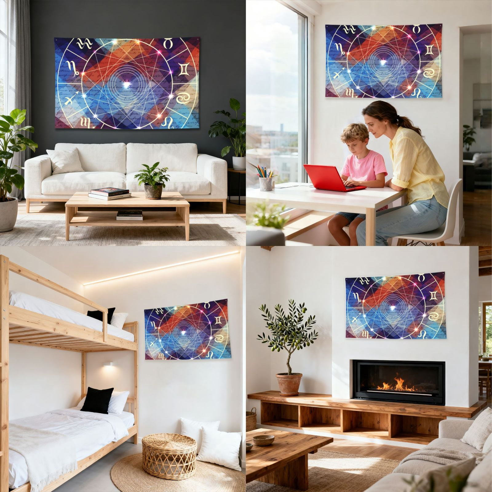 Magic Circle With Zodiacs Sign Four Hole Decorated Banner Flag for Garden Yard Home Decoration Indoor Outdoor 4x6 Ft
