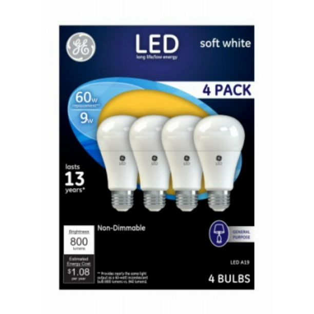 GE LED 9W Soft White General Purpose, A19 Medium Base, NonDimmable