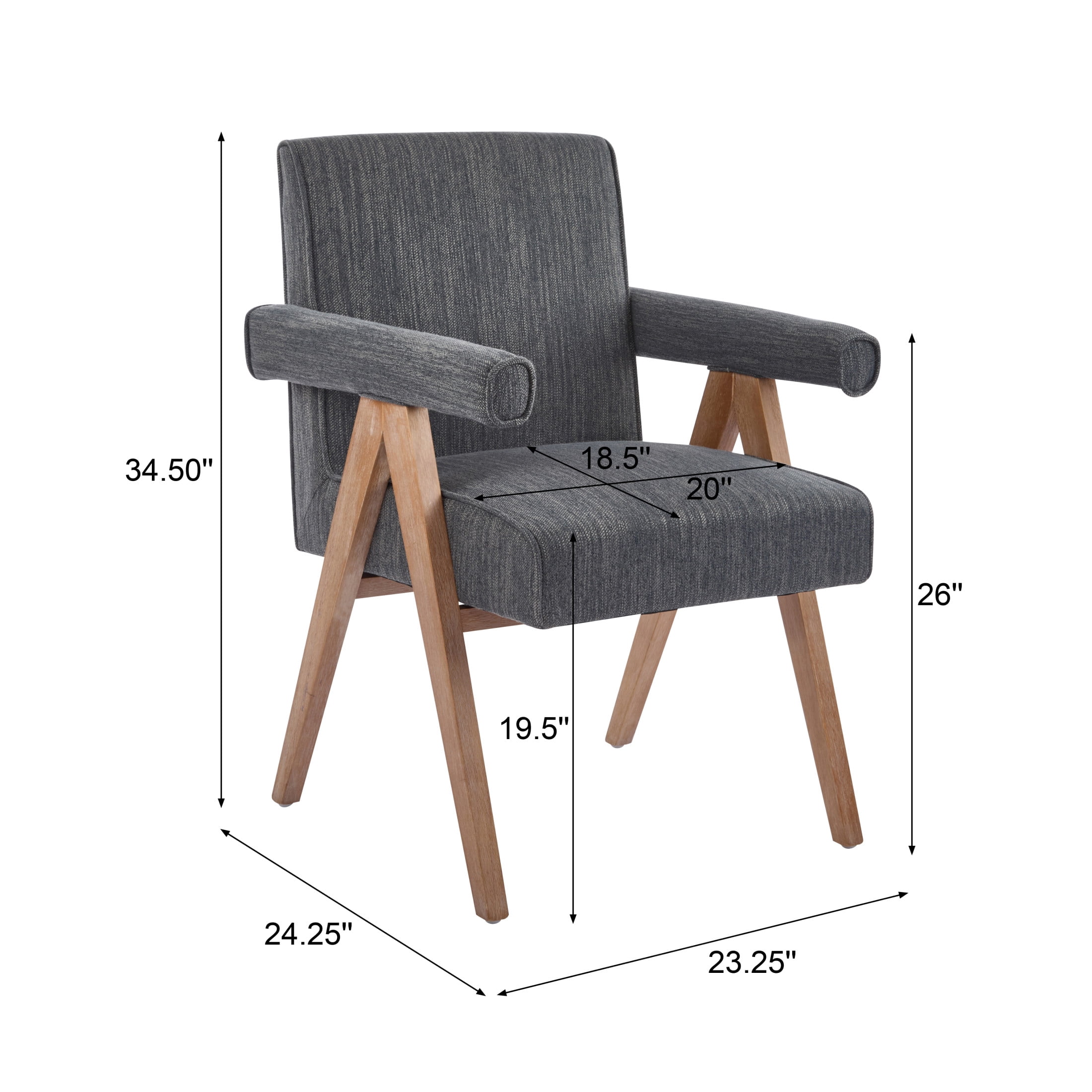 Modern Fabric Upholstered Dining Chair, Rubberwood Frame, Charcoal, Set of 2