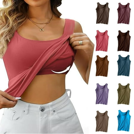 Sleeveless Workout Tank Tops for Women Summer Fashionable Casual Padded Without Wire Bra Cup Integrated Suspenders Yoga Shirts Saving clearance