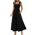 thumbnail image 2 of NXMZXB Women's Summer Boho Maxi Dress Beach Vacation Casual Adjustable Strap Smocked A Line Sundress with Pockets Black XL, 2 of 10
