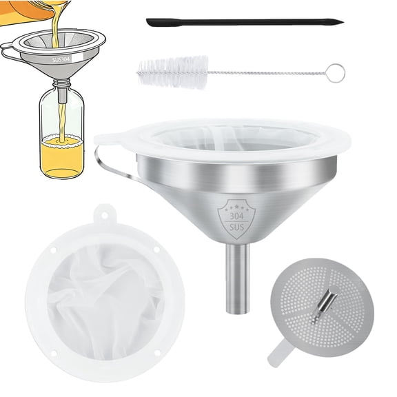 304 Stainless Steel Funnel, Funnels for Kitchen Use Filling Bottles, with 200 Mesh and 100 Mesh Fine Mesh Strainer, for Oils, Juice, Wine, Coffee, Milk, Tea, Powder