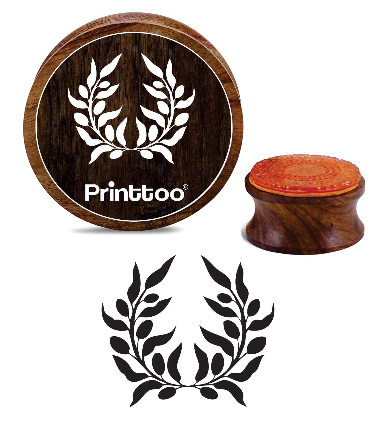 Printtoo Craft Textile Leaf Wreath Round Wooden Rubber Stamp Block Scrap-Booking-3 inch 