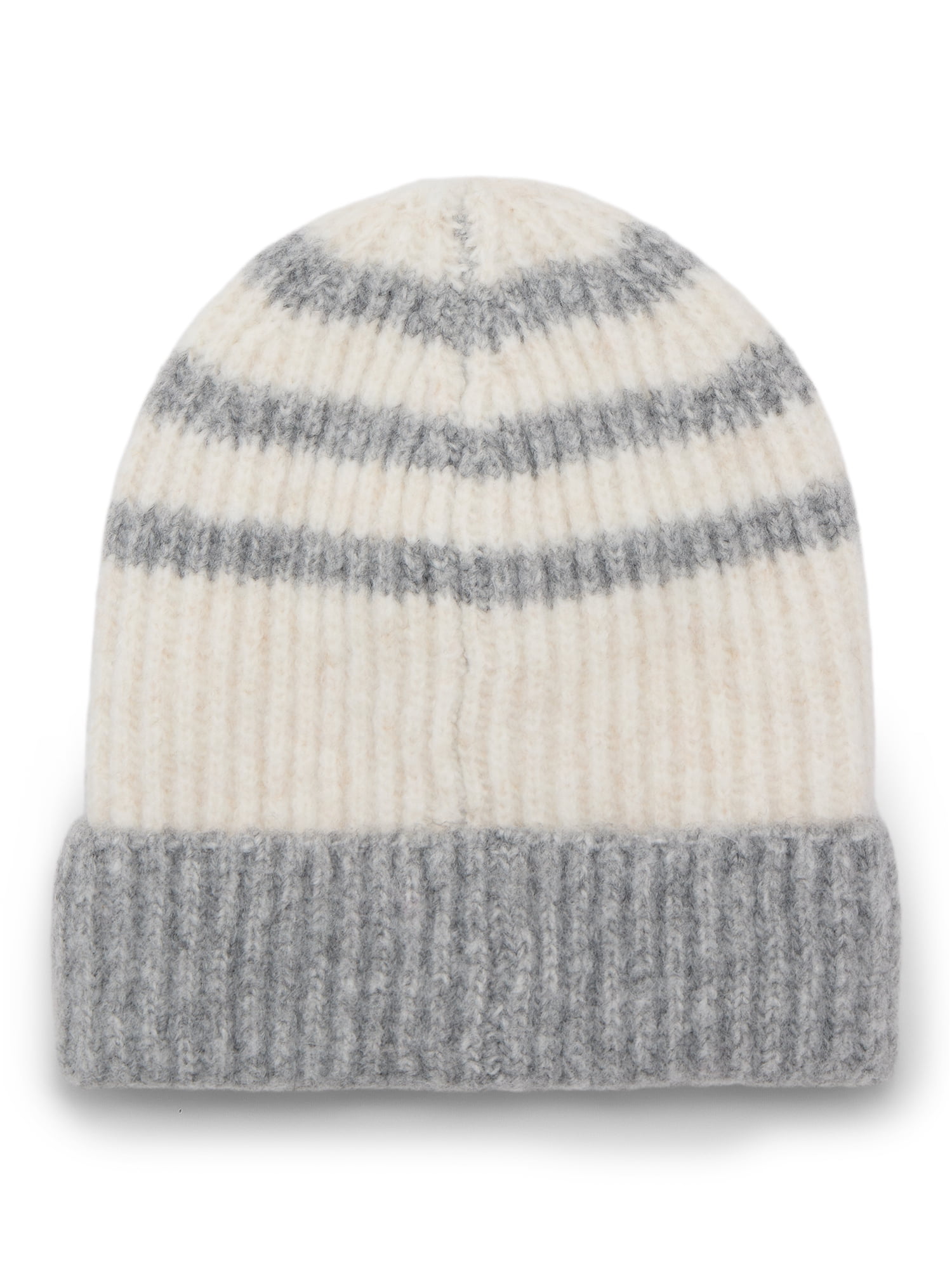 Time and Tru Women's Sporty Stripe Beanie, One Size Fits Most, Grey Combo