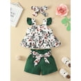 thumbnail image 2 of Arvbitana 3M 6M 9M 12M 18M 24M Infant Baby Girls Shorts Set Fly Sleeve Square Neck Strawberry/Flower Print Vest with Tie-up Shorts and Hairband 3Pcs, 2 of 9