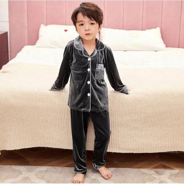 Conjunto de pijamas de franela cálida para niños, ropa de dormir de terciopelo dorado, Unisex, para la familia, Invierno