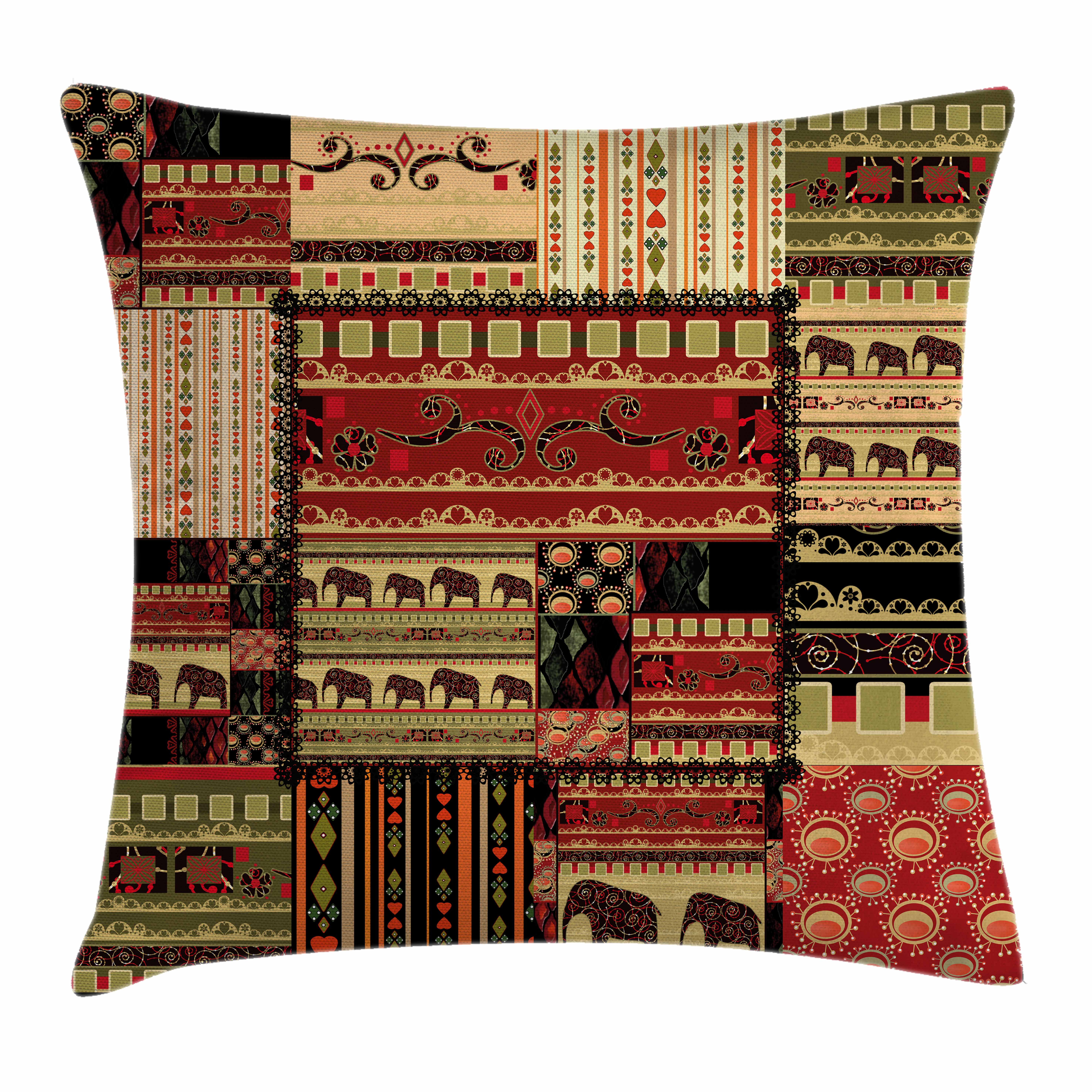 African Throw Pillow Cushion Cover, Patchwork Style Asian Pattern with