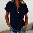 thumbnail image 2 of GUACER Womens Short Sleeve Cotton Linen Shirts Button Down V Neck Blouses Loose Fit Casual Summer Tunic Tops, 2 of 6
