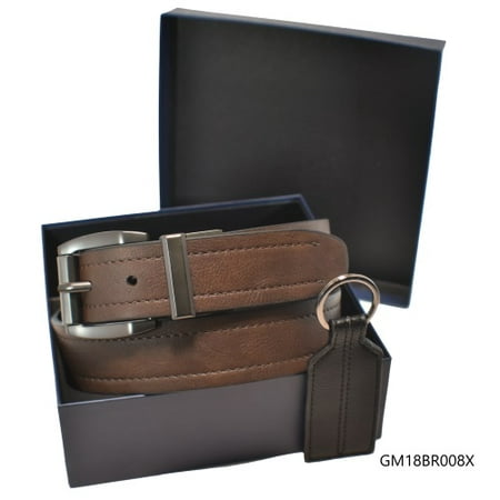 George Men's 35MM Wide Casual Reversible Brown to Black Belt and Key Fob Gift Set