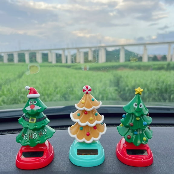 3pcs Solar Bobblehead Christmas Tree for Car Dashboard, Solar Dancing Powered Toy Christmas Tree Figures