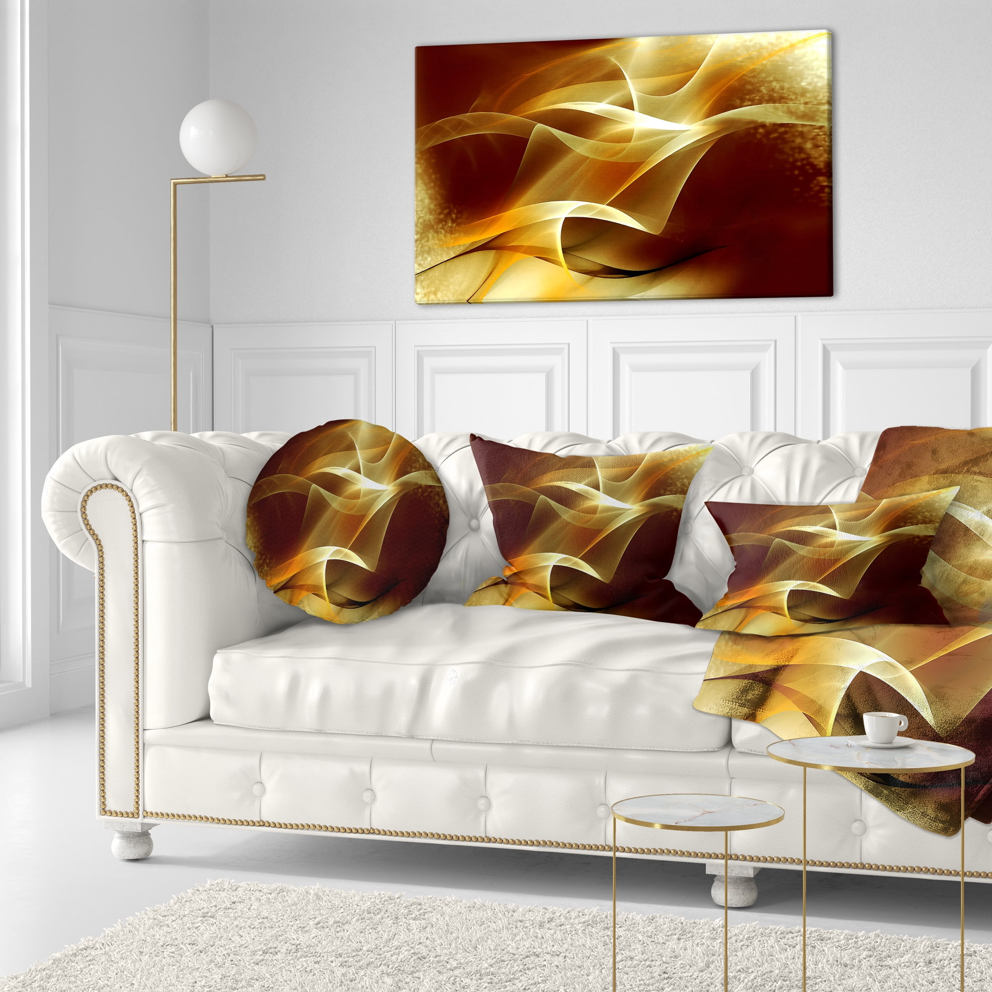 Designart Light Yellow Abstract Fractal Design - Abstract Throw Pillow - 12x20
