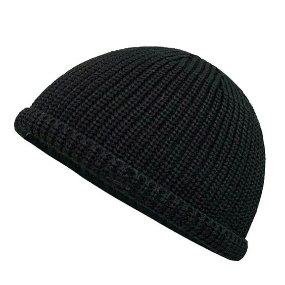 Xfvqtps Unisex Beanie Knit Cuffed Solid Color Stripe Simplicity Stretch Soft Fashion Versatile Warm Fall Winter Skull Cap Black