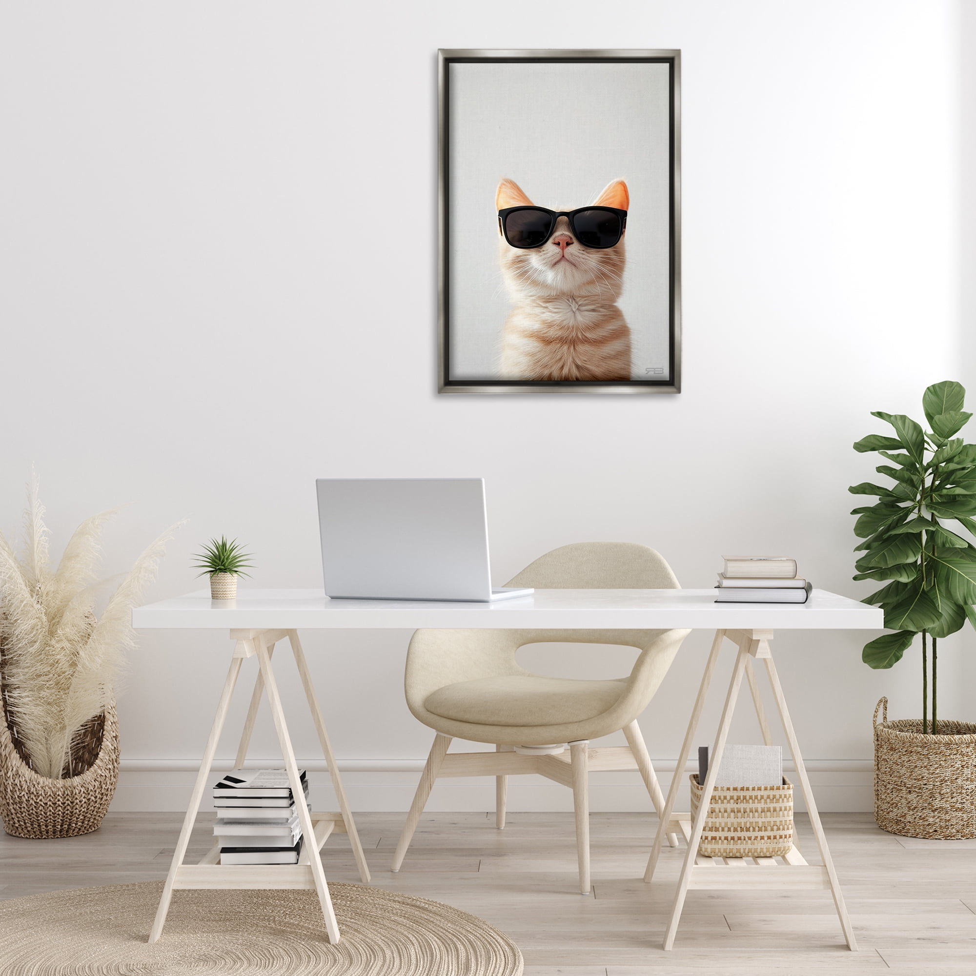 Stupell Industries Cool Sunglasses Cat Animals & Insects Painting Gray Floater Framed Canvas Art Print Wall Art, 21 x 31