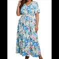 thumbnail image 2 of Vestido de Verano Holgado Informal de Corta con Corte A y Corte en A para Mujer, Talla Grande Flores de Color Azul XL, 2 of 8