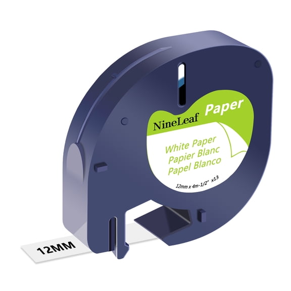 NineLeaf 1PK Compatible for DYMO LetraTag Refills 91330 12mm 1/2'' Black on White Paper Label Maker Tape