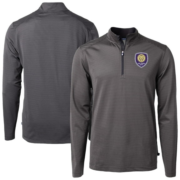 Men's-Cutter & Buck  Black Orlando City SC Big & Tall Virtue Eco Pique Micro Stripe Recycled Quarter-Zip