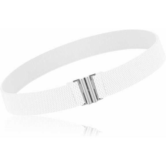 Women Invisible Belt, Elastic Belt Comfortable No Show Stretch Belts with Metal Flat Buckle for Jeans Pants(White)