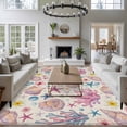 thumbnail image 4 of Summer Beach Washable Living Room Rugs 6'x9', Ocean Starfish Shell Coastal Conch Coral Flowers Linen Low Pile Throw Large Area Rug Non-Slip Sturdy Edge Binding Carpet for Dining Room Kitchen Office, 4 of 9
