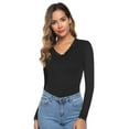 thumbnail image 2 of Purcoar Women's Bodysuit V-Neck Long Sleeves Shapewear Onesies Body Suit, 2 of 8