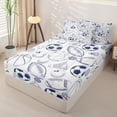 thumbnail image 2 of Castle Fairy Sport Soccer Football Basketball Zipper Twin Comforter Sets with Fitted Sheet and 2 Pillowcases, Vintage Ball Game Zipper Bedding Set, White Navy Blue,4-Piece,Navy Blue Reversible, 2 of 6