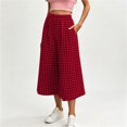 thumbnail image 4 of Women's Plaid Wide Leg Capri Pants High Waisted Elastic Waist Casual Cropped Pants with Pockets, 4 of 6