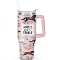 thumbnail image 2 of Pink Watercolor Horse 40 Oz Tumbler with Handle Lid and Straw, Stainless Steel Double Walled Vacuum Insulated Cup, Cute Anniversary Wedding Birthday Gifts Tumbler for Women Men Friends Outdoor Indoor, 2 of 7