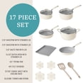 thumbnail image 3 of The Pioneer Woman Sutton 17-Piece Ceramic Cookware Set with Strainer Lids and Cookie Sheet with Rack, Cream, 3 of 18