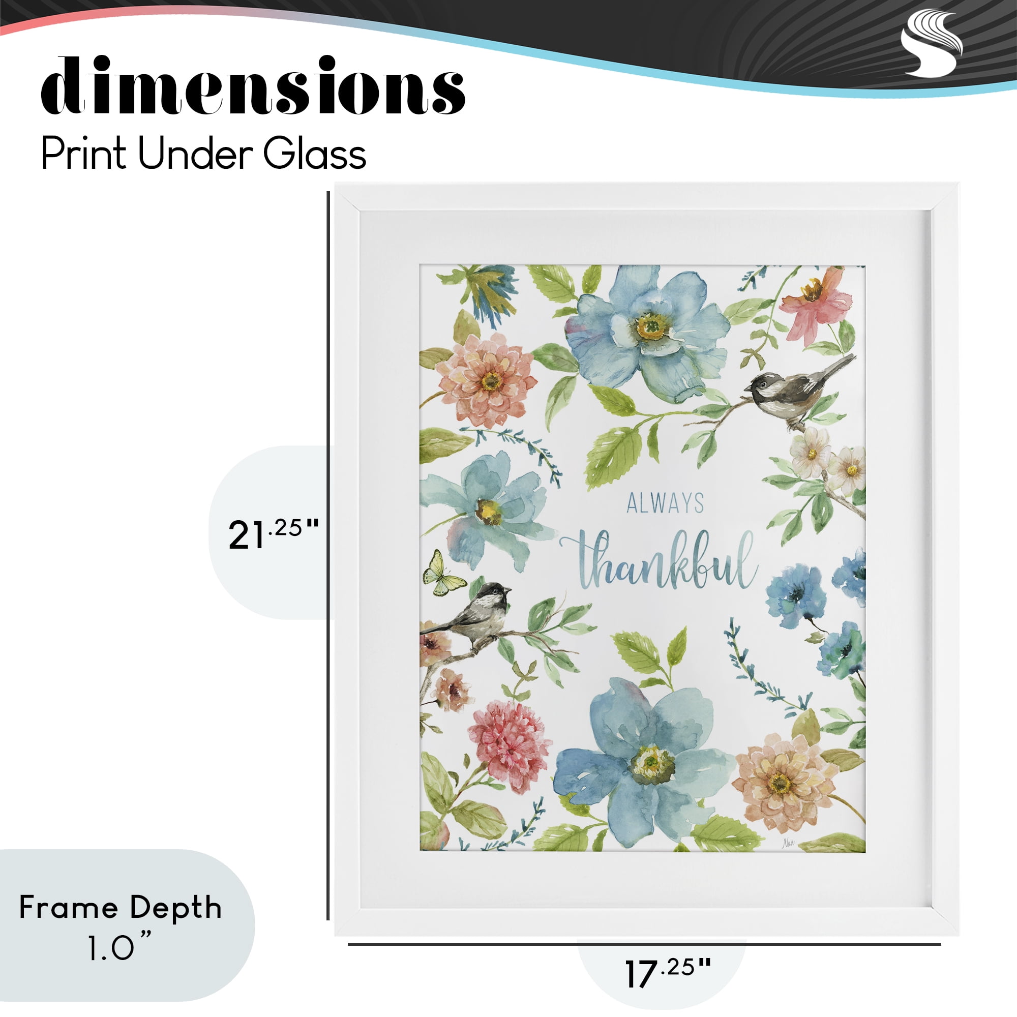 Stupell Industries Always Thankful Pink & Blue White Framed Print Under Glass, design by Nan